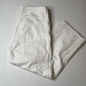 Free People Wide Leg White Carpenter Style Raw Hem Jeans Pockets Size 10